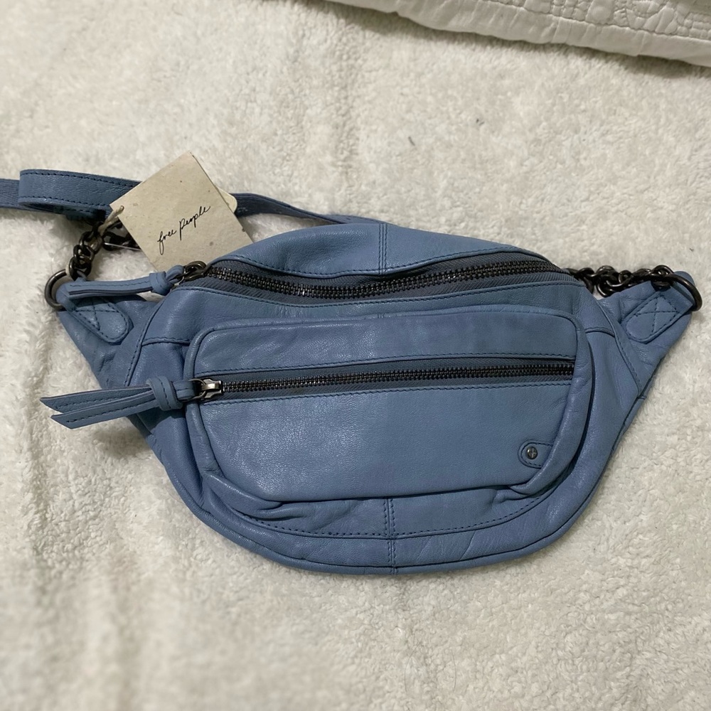 Sold Free People We The Free Distressed Leather Archer Sling Bag Light Blue NWT - Picture 7 of 15
